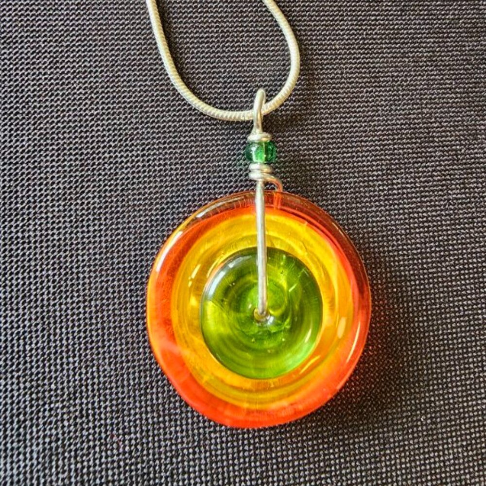 Eye Candy of L.A. Pendant, Orange, Yellow, Green and Snake 925 Silver Chain 16"